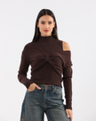 Brown Bow Layered Two-Piece Knit Pullover