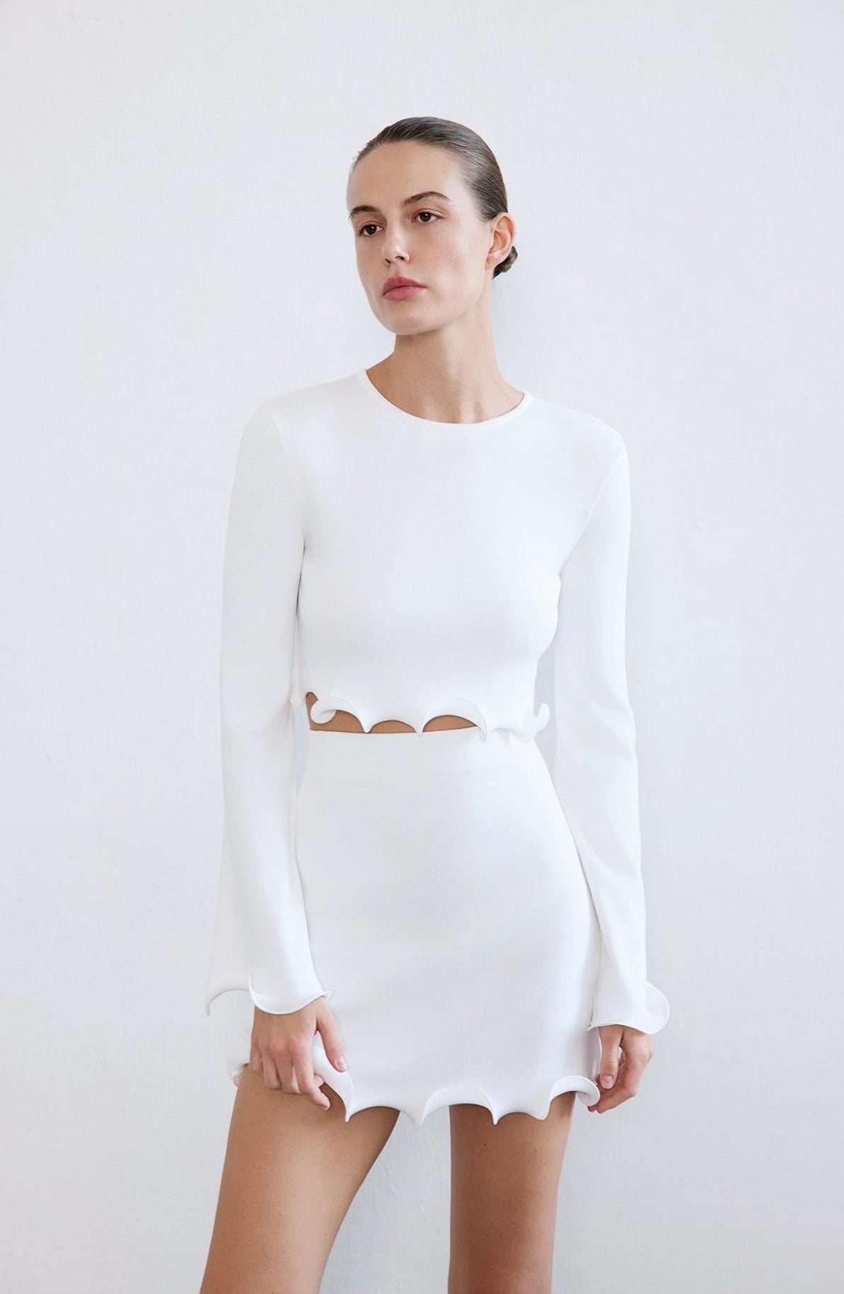 Crew Neck Knit Ecru Blouse