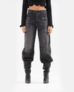 Black Washed Denim Jeans with Zipper Pocket