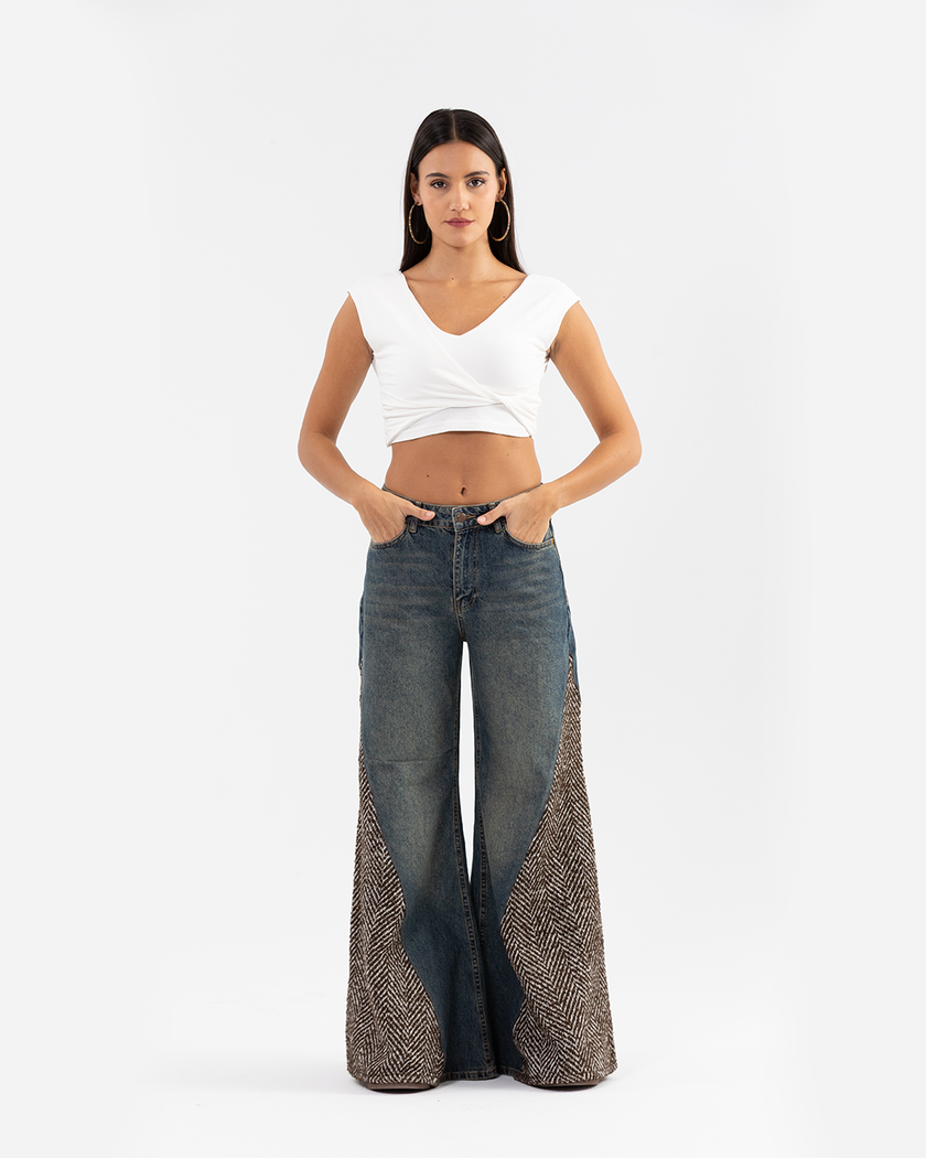 Two Tone Wide-Leg Jeans