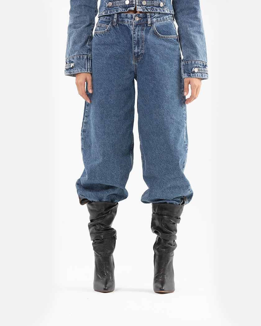 Blue Denim Balloon with Cinched Ankles