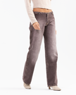 Brown Washed Low-Waist Jeans with Unique Belt-loop Detail at the Waist