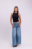 Buttoned Wide Leg Jeans
