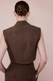Blazer Collar Padded Crop Brown Vest