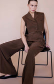 Blazer Collar Padded Crop Brown Vest