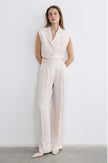 High Waist Wide Leg Pleated Ecru Trousers