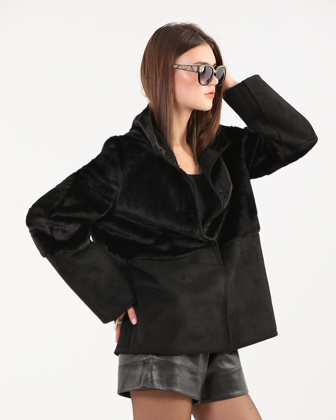 Reversible Jacket with Furry Panel Details