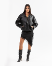 Black Asymmetric Lace Satin Skirt