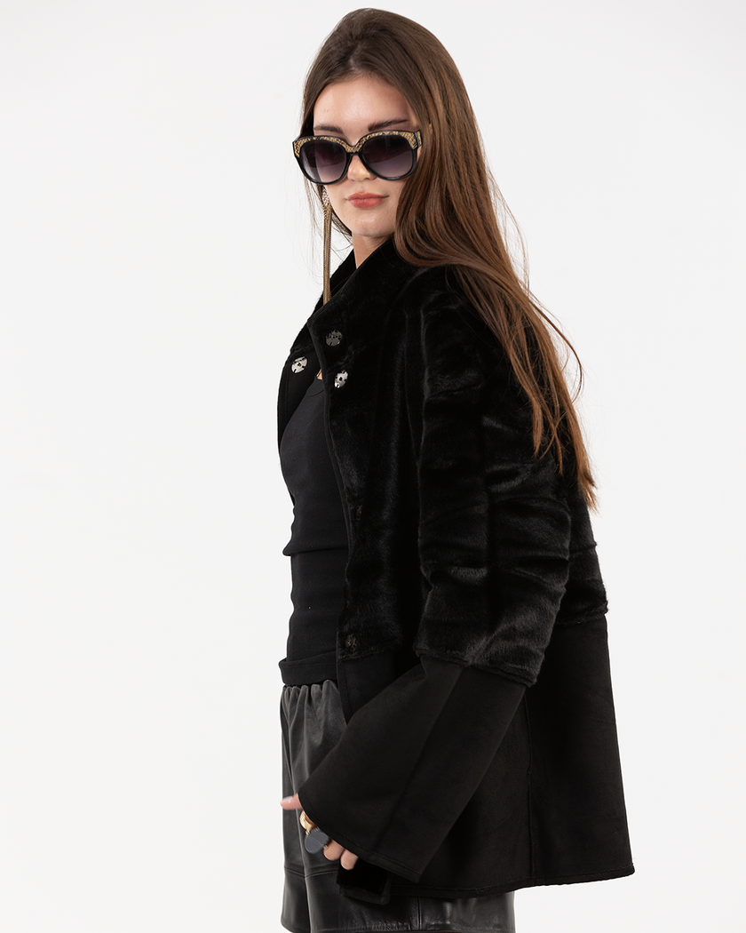 Reversible Jacket with Furry Panel Details