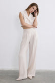 High Waist Wide Leg Pleated Ecru Trousers