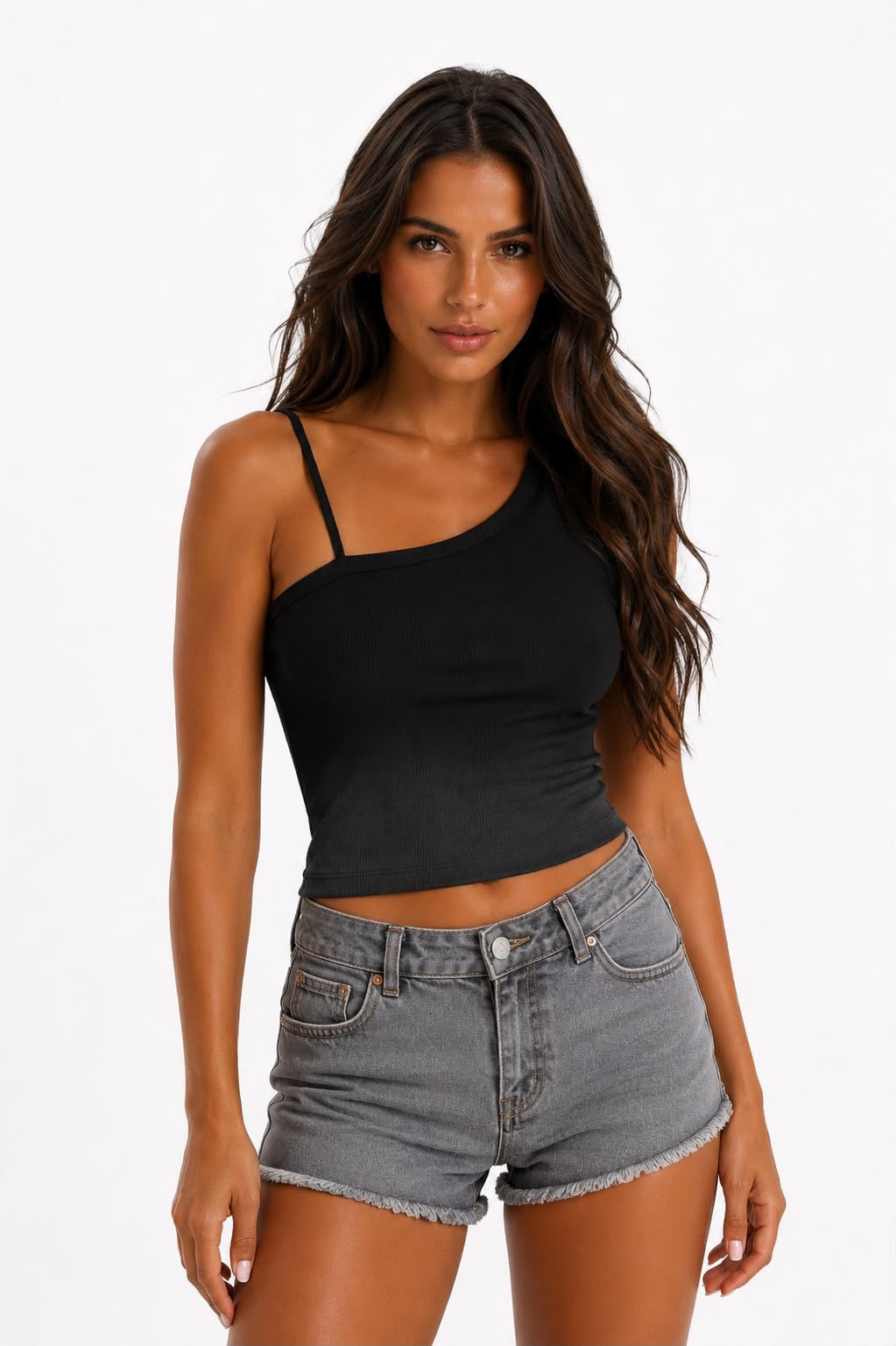 Black & Grey Ombre One Shoulder Top