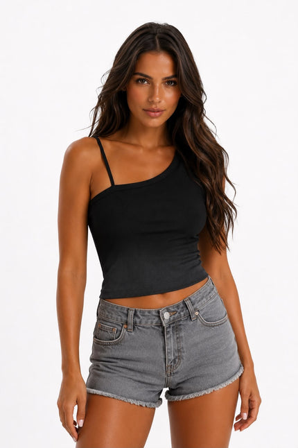 Black & Grey Ombre One Shoulder Top