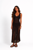 V-Neck Maxi Dress with Vertical Fringes Detail