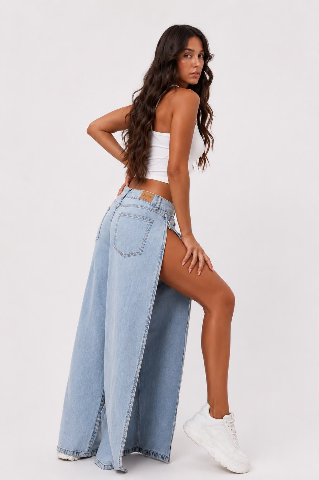 Light Blue Denim with Side Zip Detail