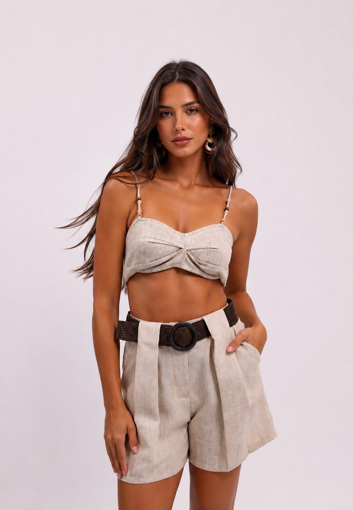 Short Biege with Brown Belt
