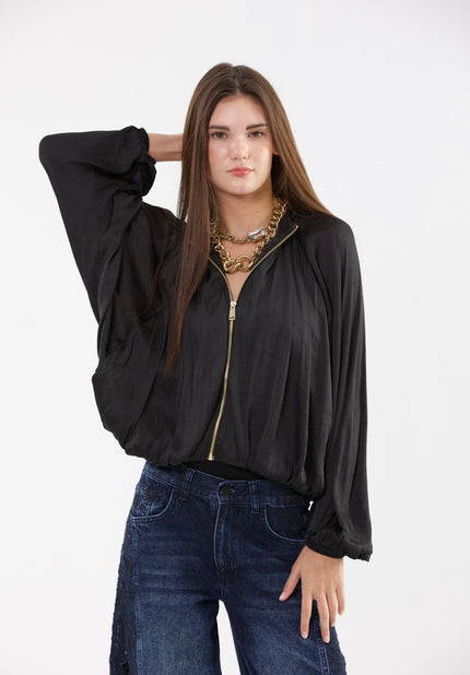 Black Draped gold Zip-up Jacket