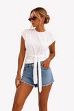 White Bicycle Neck Tie Detail Blouse