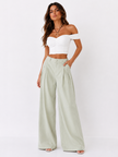 Wide Leg Trousers In Pistache with Pleat Detail