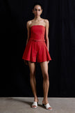 Wide Leg Belt Detailed Coral Mini Red Shorts