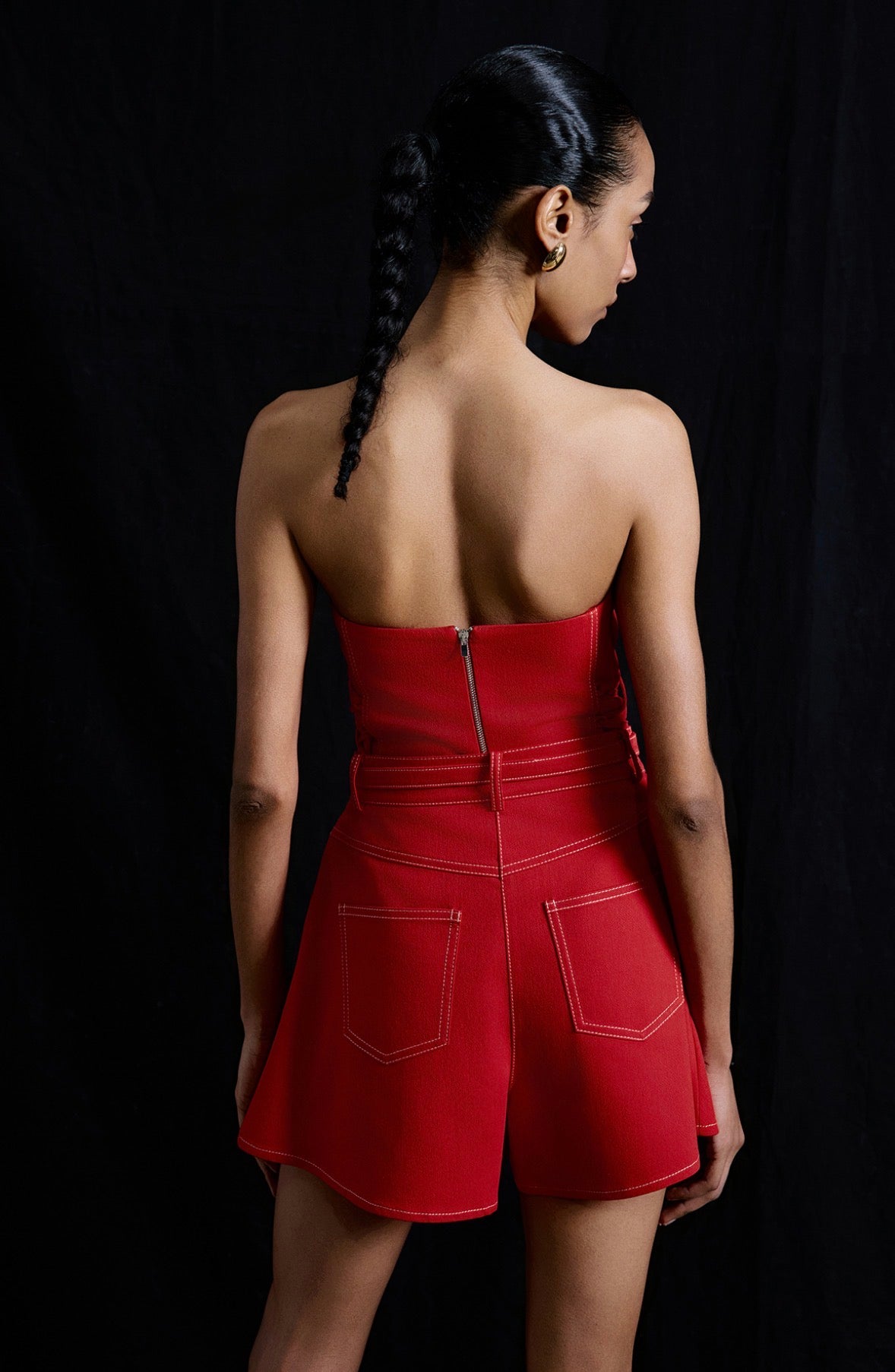 Wide Leg Belt Detailed Coral Mini Red Shorts