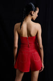 Wide Leg Belt Detailed Coral Mini Red Shorts
